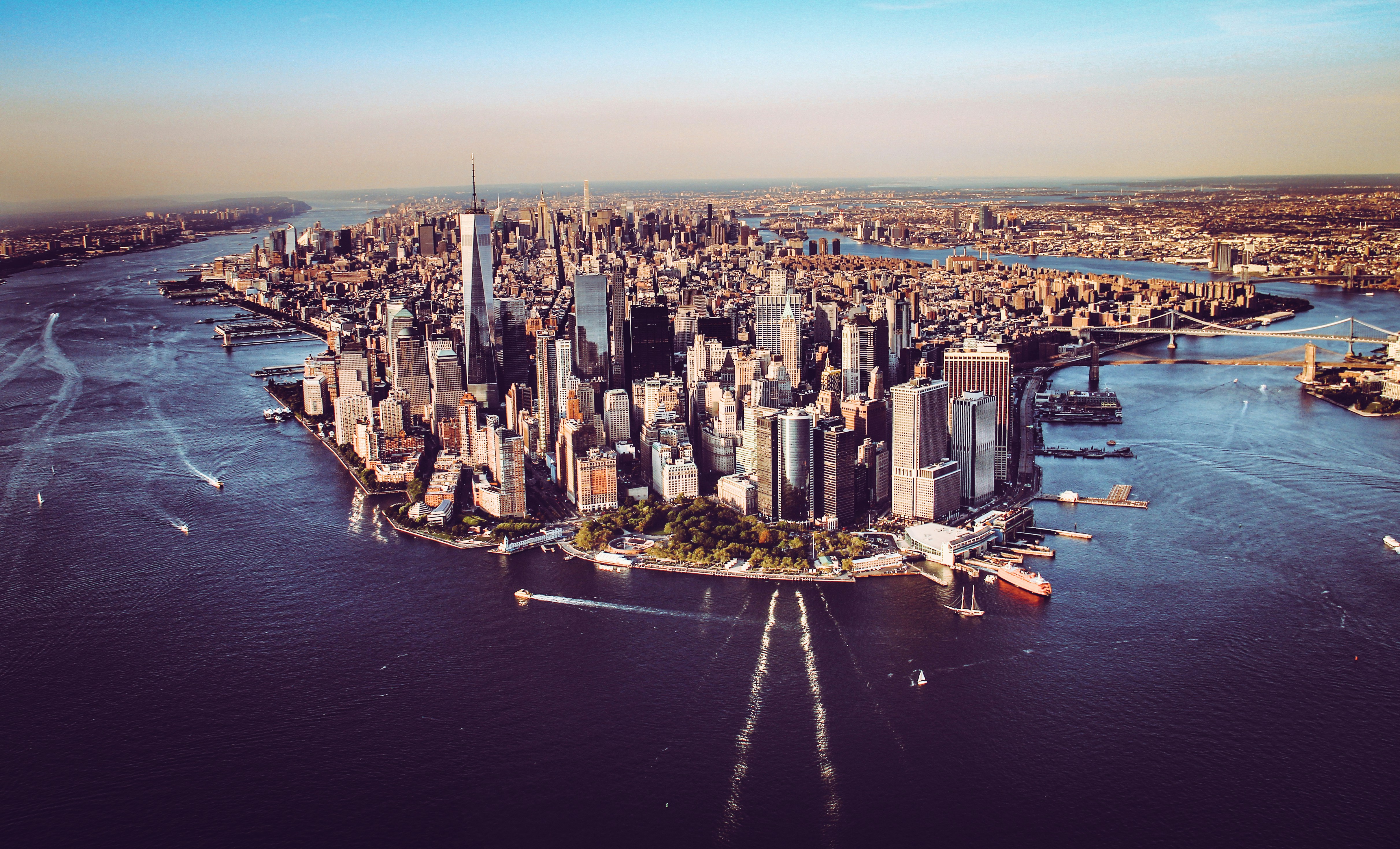 New York City skyline and apartment community